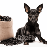 Dog with treat bag and black beans, pet nutrition, healthy snacks, dog care, pet food.
