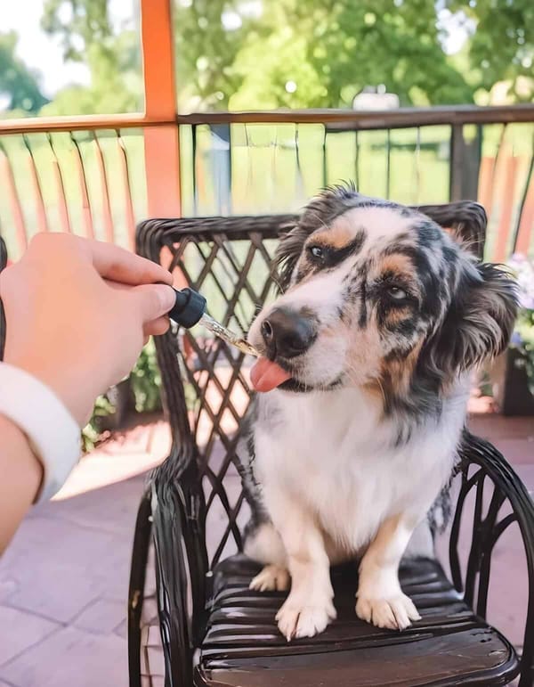 Dog drinking water from dropper.