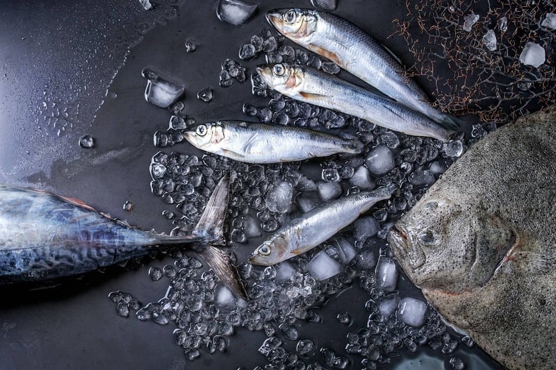 High-quality fresh fish with ice, ready for online seafood shopping and delivery.