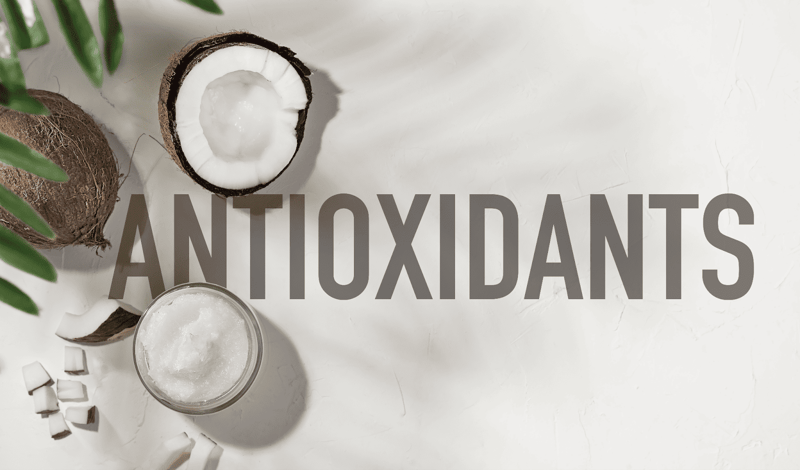 Coconut oil and coconut shells for dog health and anti-inflammatory benefits.