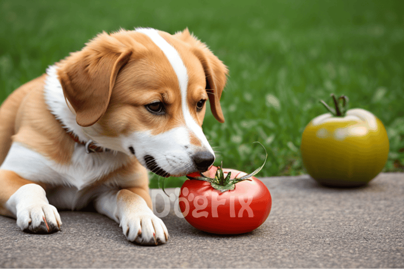 Adorable puppy investigating tomatoes, emphasizing dog-friendly food tips and outdoor safety.