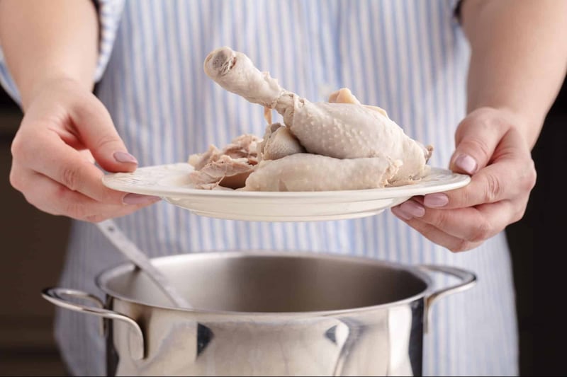 Fresh raw chicken parts for dog meals on a plate.