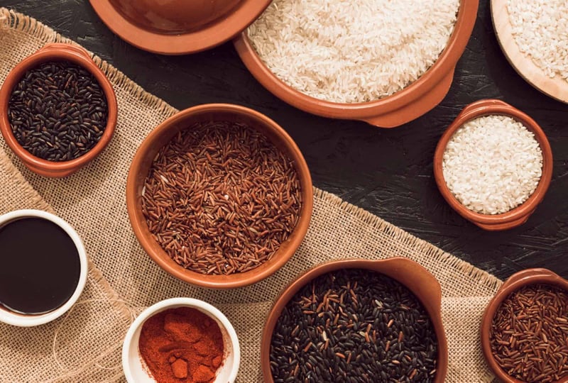 High-quality grains and spices used for nutritious dog food.