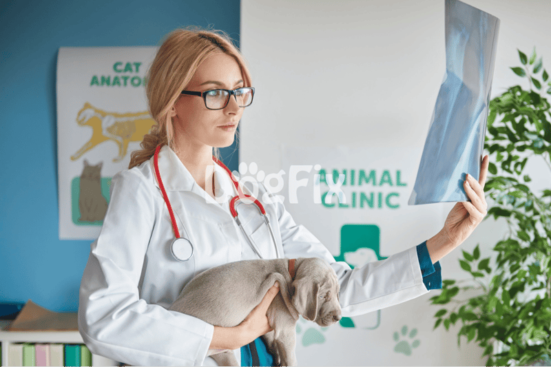 Professional veterinary care for puppies at an animal wellness clinic.