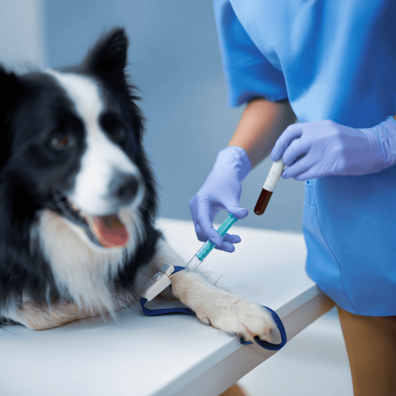 Healthy dog being vaccinated at veterinary clinic.