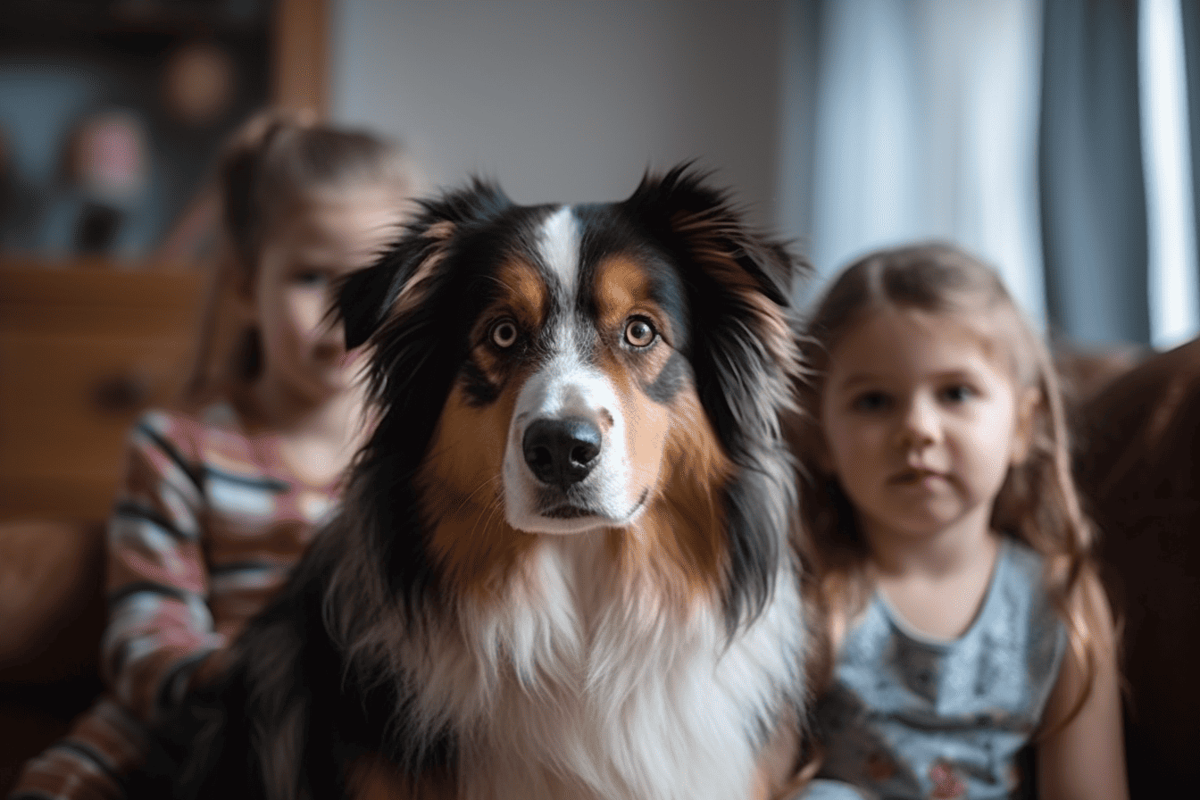 Adopt, care, train Australian Shepherd dog with children at home.