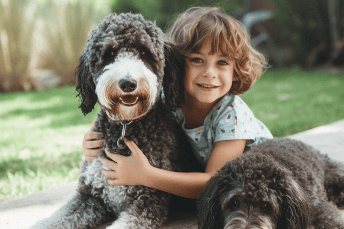 Dog and child enjoying outdoor play, emphasizing pet care and companionship.