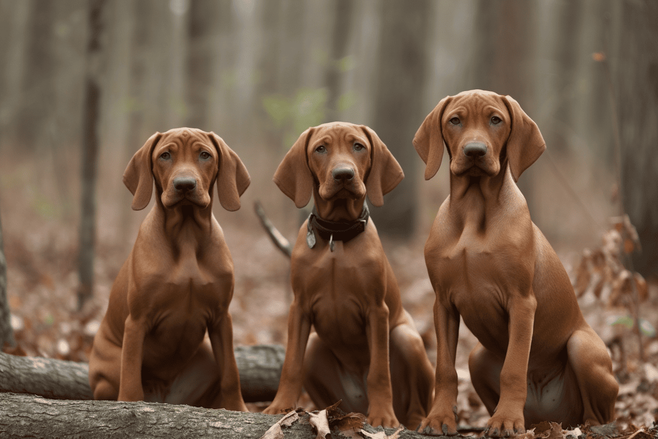 Adorable Rhodesian Ridgeback puppies in a forest setting, emphasizing dog training and care.