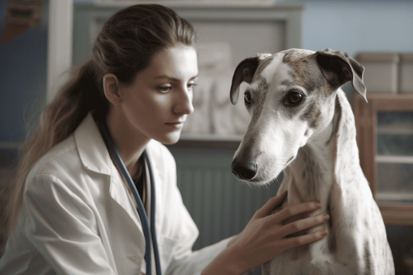 Vet examining a dog for health concerns, veterinary care, dog wellness, pet health diagnostics.