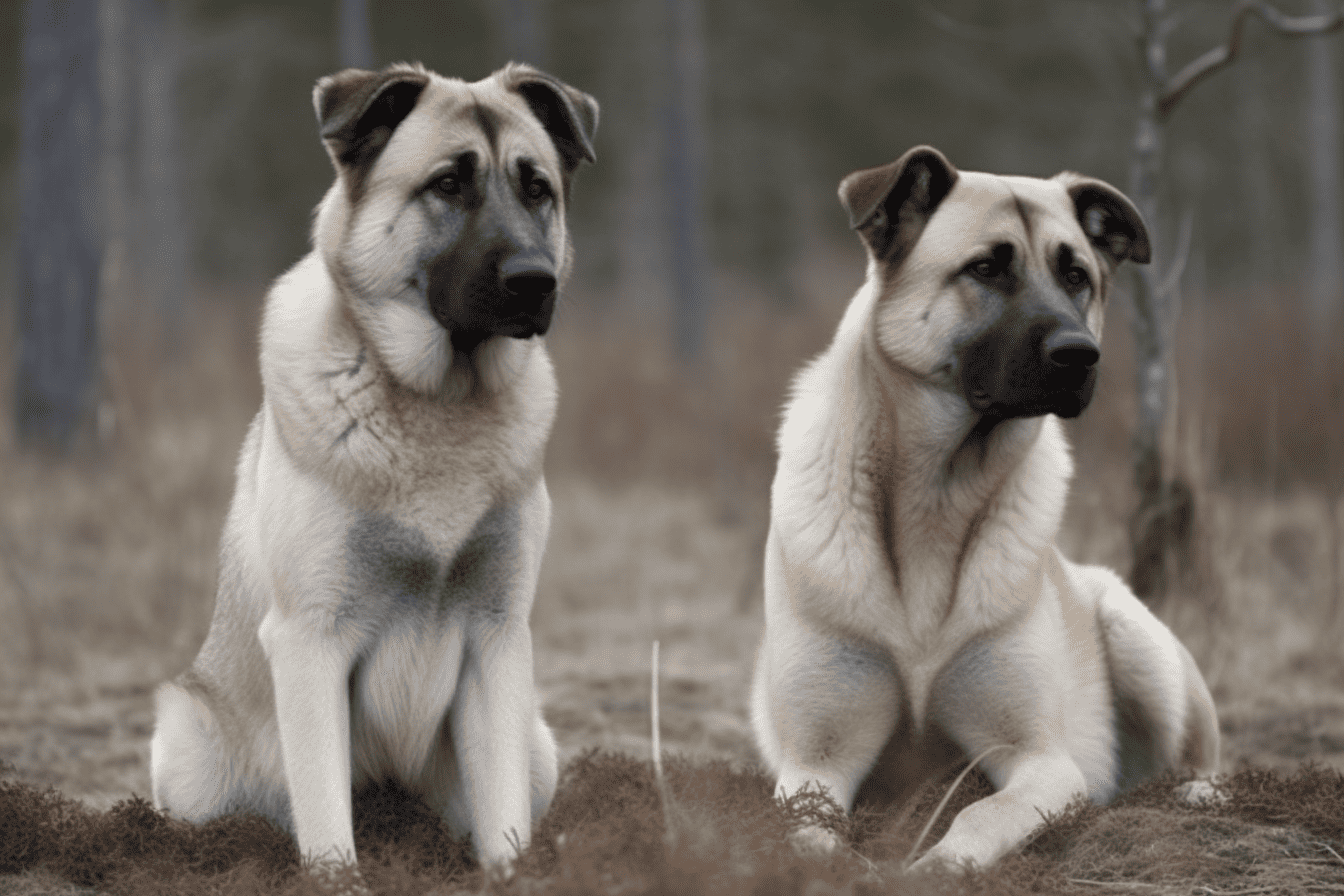 2. Two German Shepherd puppies sitting outdoors with attentive expressions on a dirt ground.