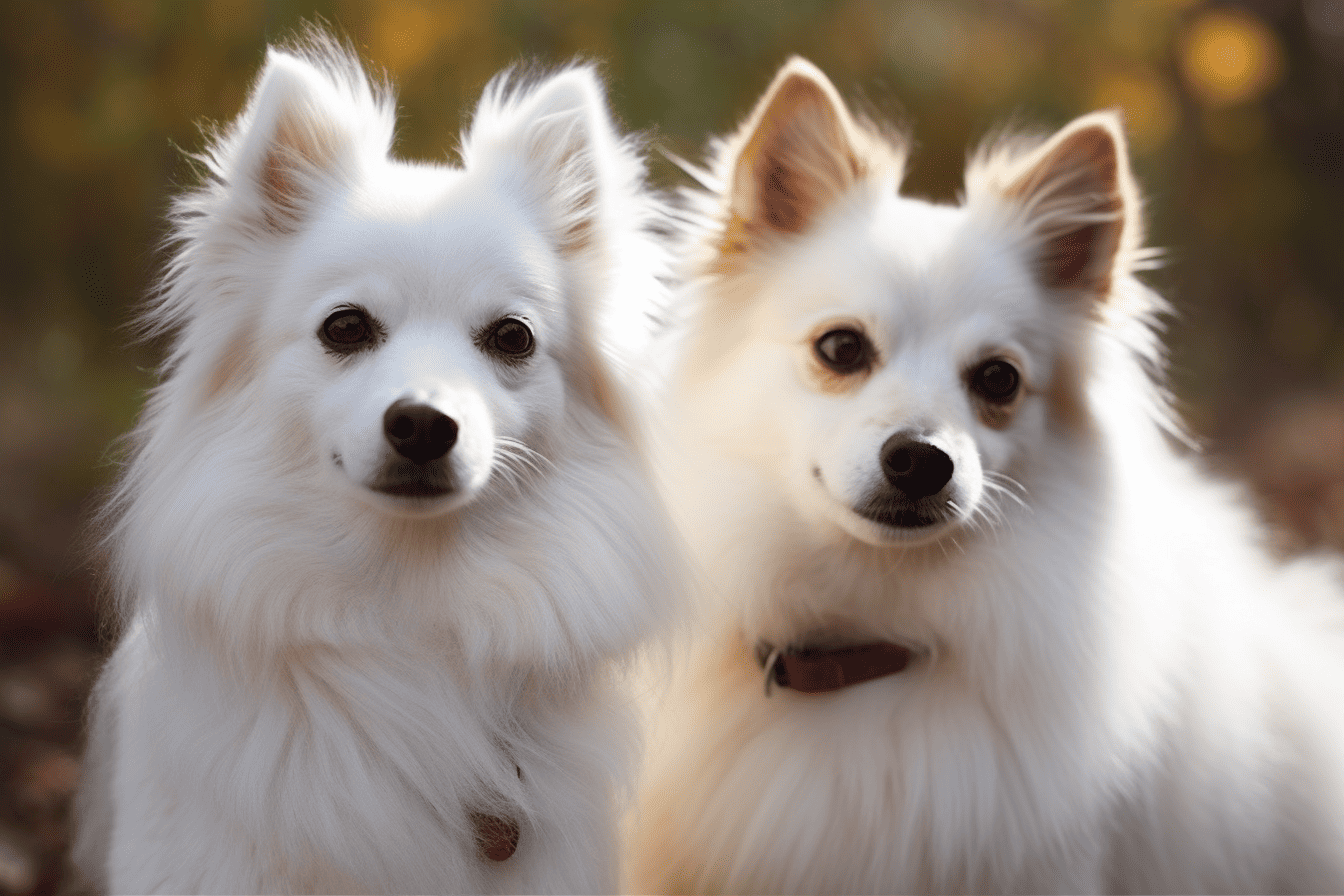 Cute Pomeranian dogs enjoying outdoor scenery.