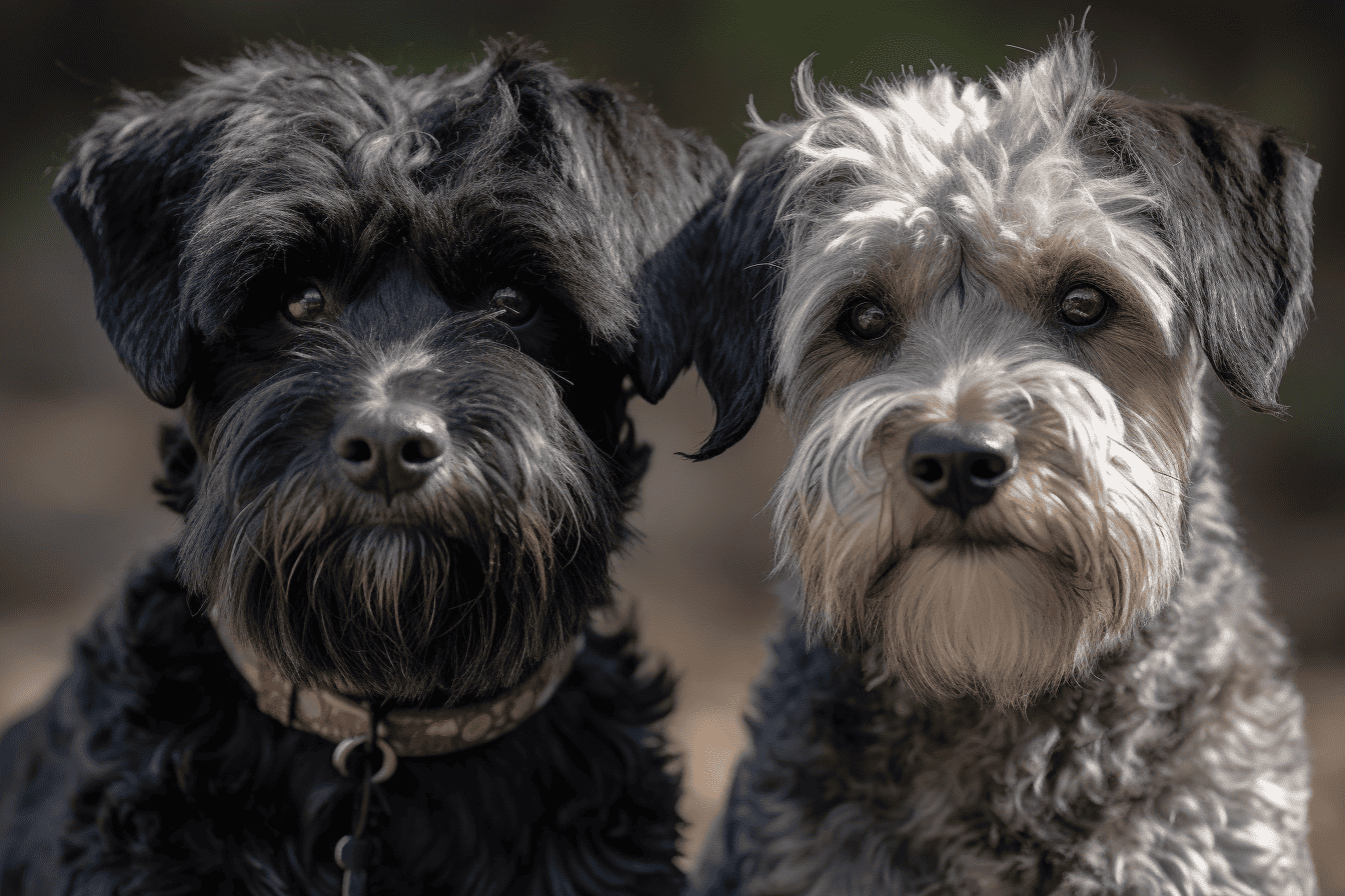 Adorable mixed breed dogs, friendly and curious, posing for the camera.
