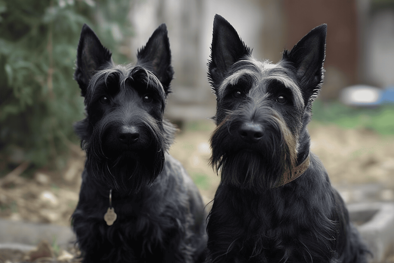 Playful Schnauzer dogs with distinctive beards and eyebrows.