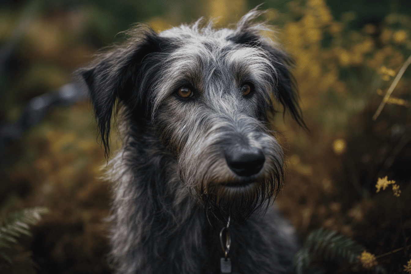 Dog walking outdoors in a natural environment.