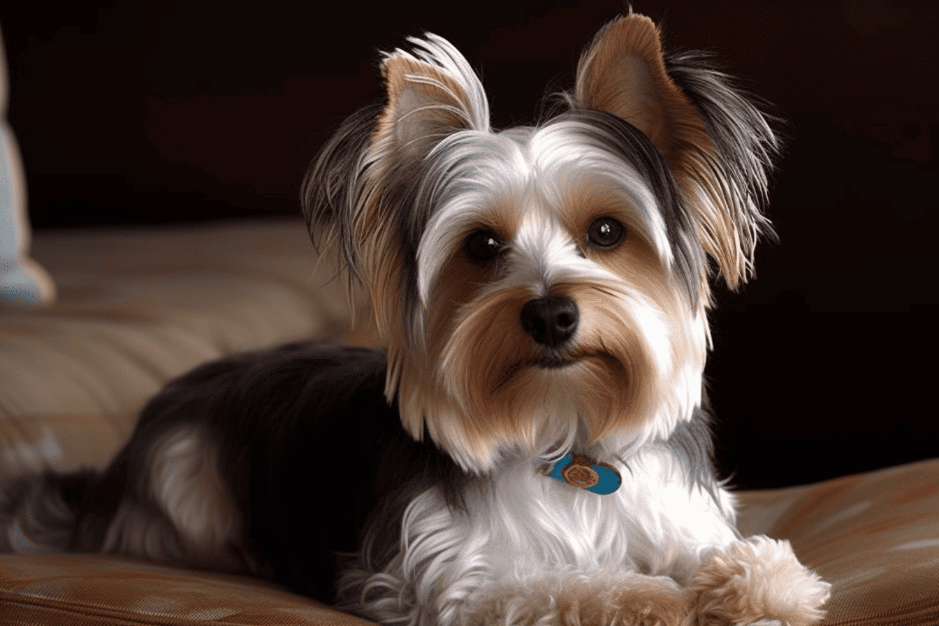 A cute Yorkshire Terrier lying on a bed, showcasing the importance of pet care and grooming for dogs. Perfect for dog health and grooming tips.