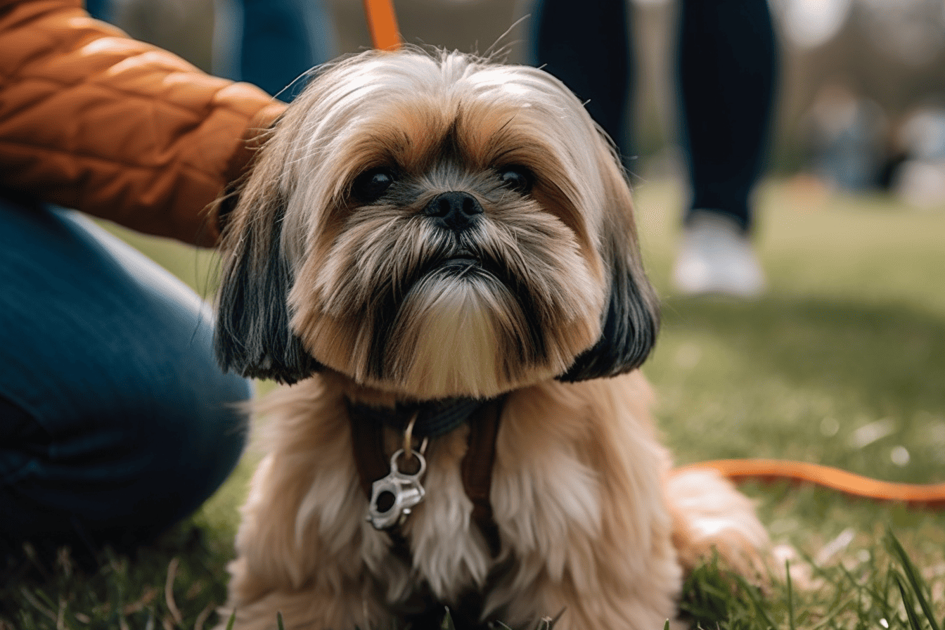 Adorable Shih Tzu dog enjoying an outdoor walk, showcasing pet care and dog training. Perfect for pet services websites.
