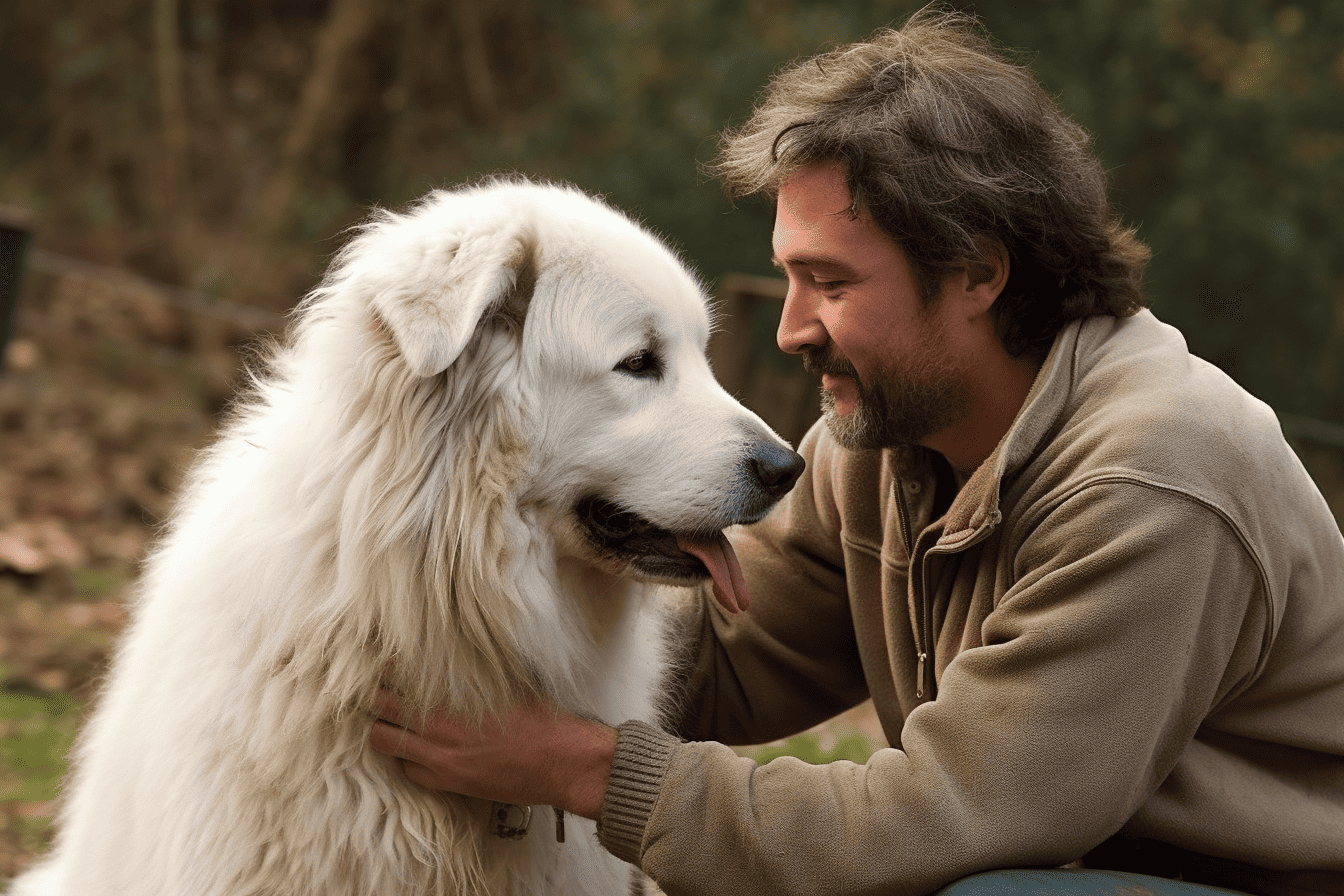 Friendly dog and owner sharing a special moment outdoors.