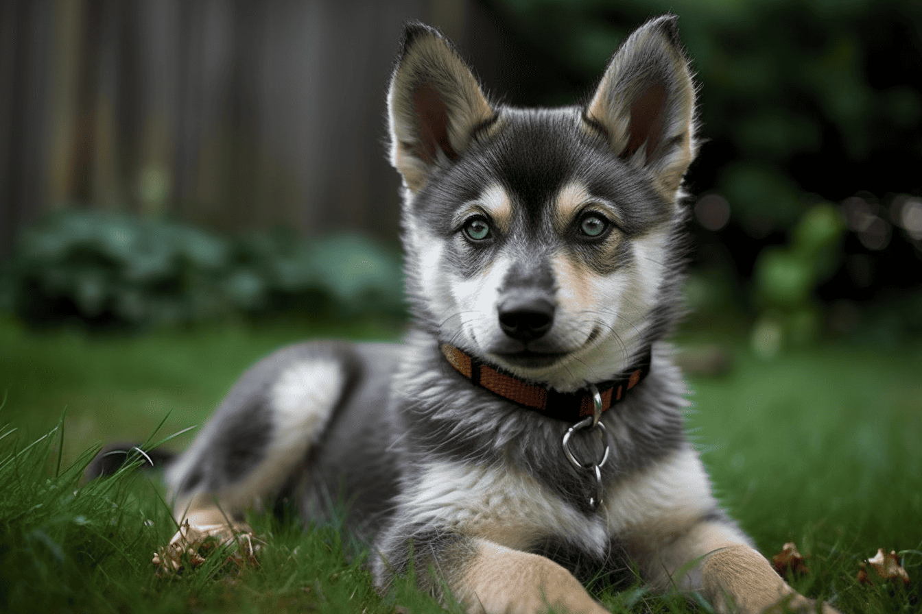 Adorable Husky puppy resting outdoors, perfect for dog training, grooming, and pet health.