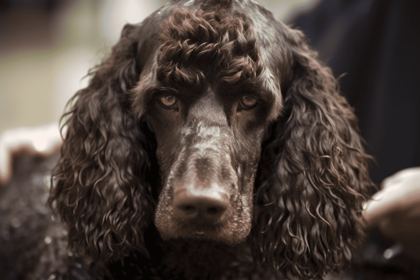 Close-up of a brown Cocker Spaniel showing its expressive eyes and wavy fur, highlighting breeds suitable for active families.