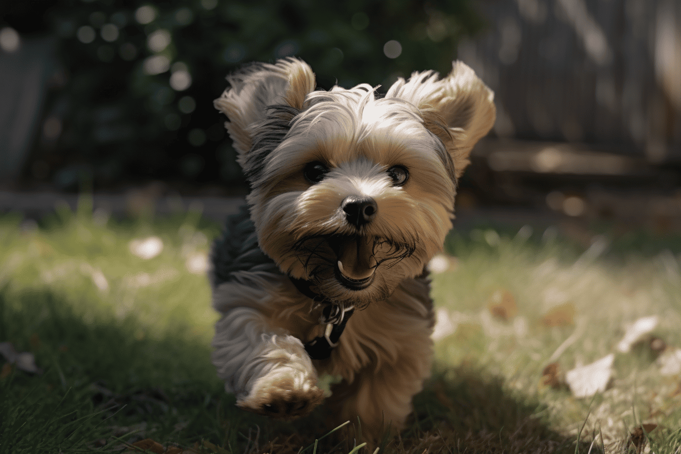 Adorable dog running through a garden, capturing joyful and energetic moments.