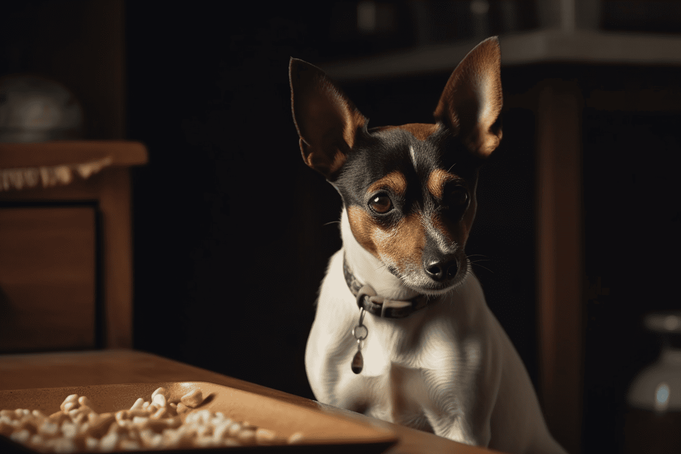 Cute small dog with large ears sitting indoors.