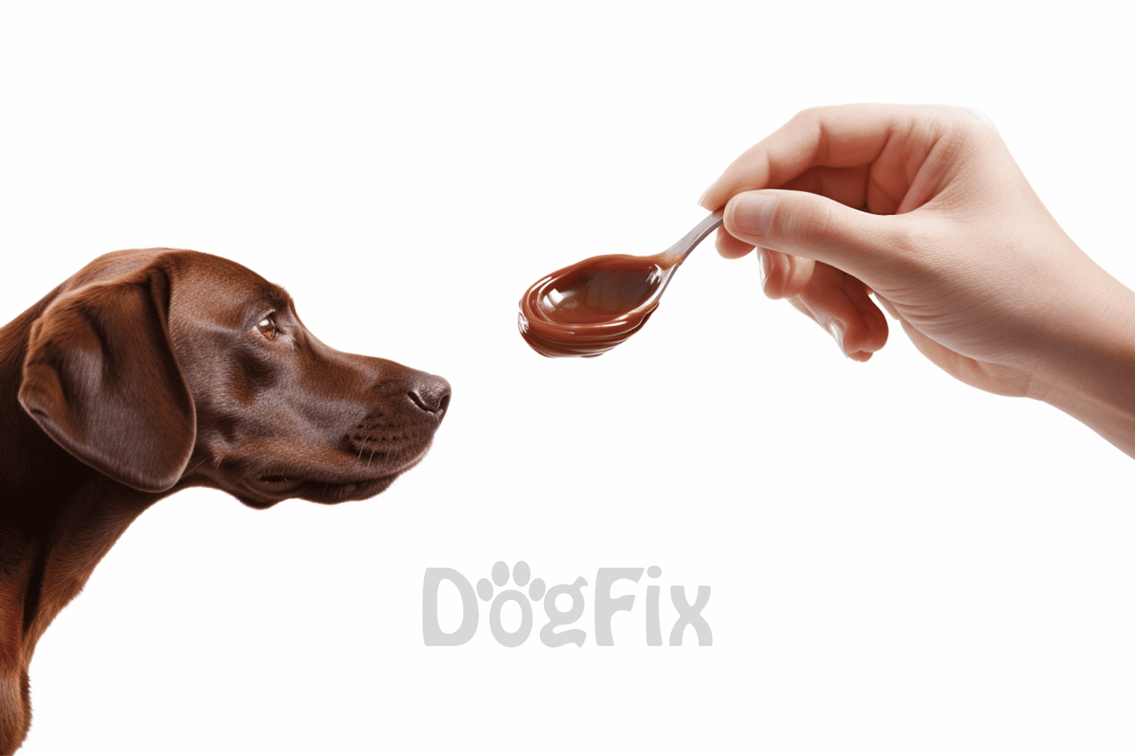 Dog enjoying chocolate-flavored dog treat.