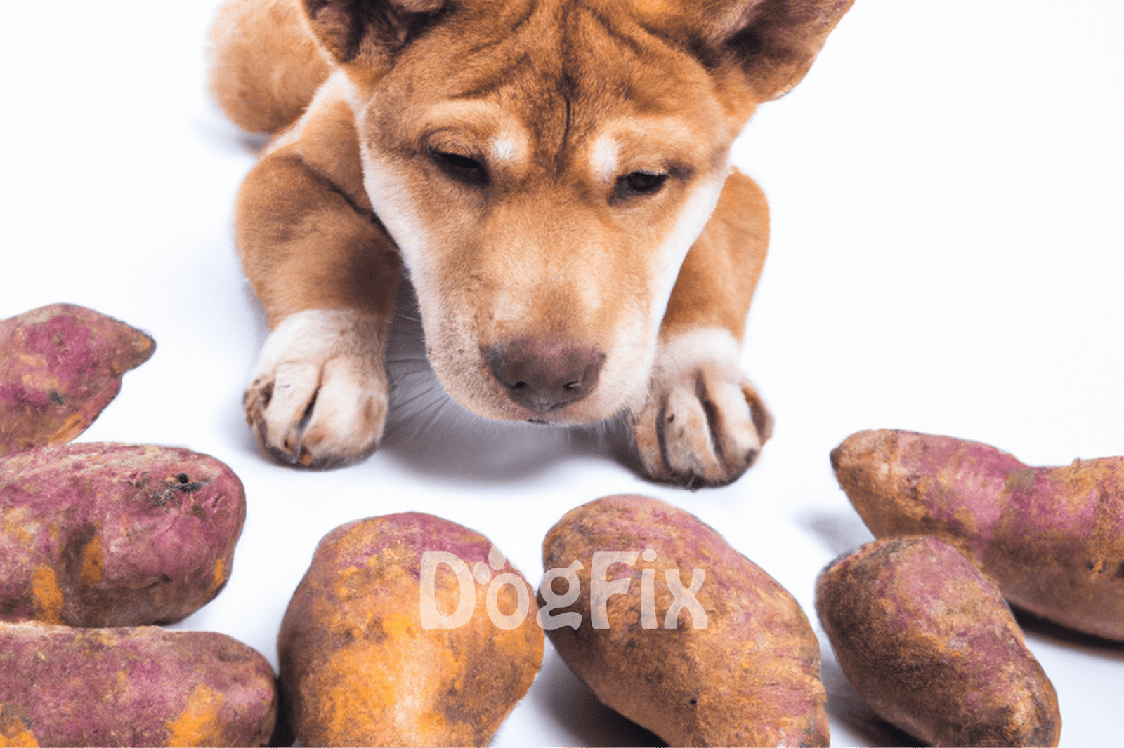 Adorable dog and healthy sweet potatoes - natural, nutritious dog treats for wellness and happiness.