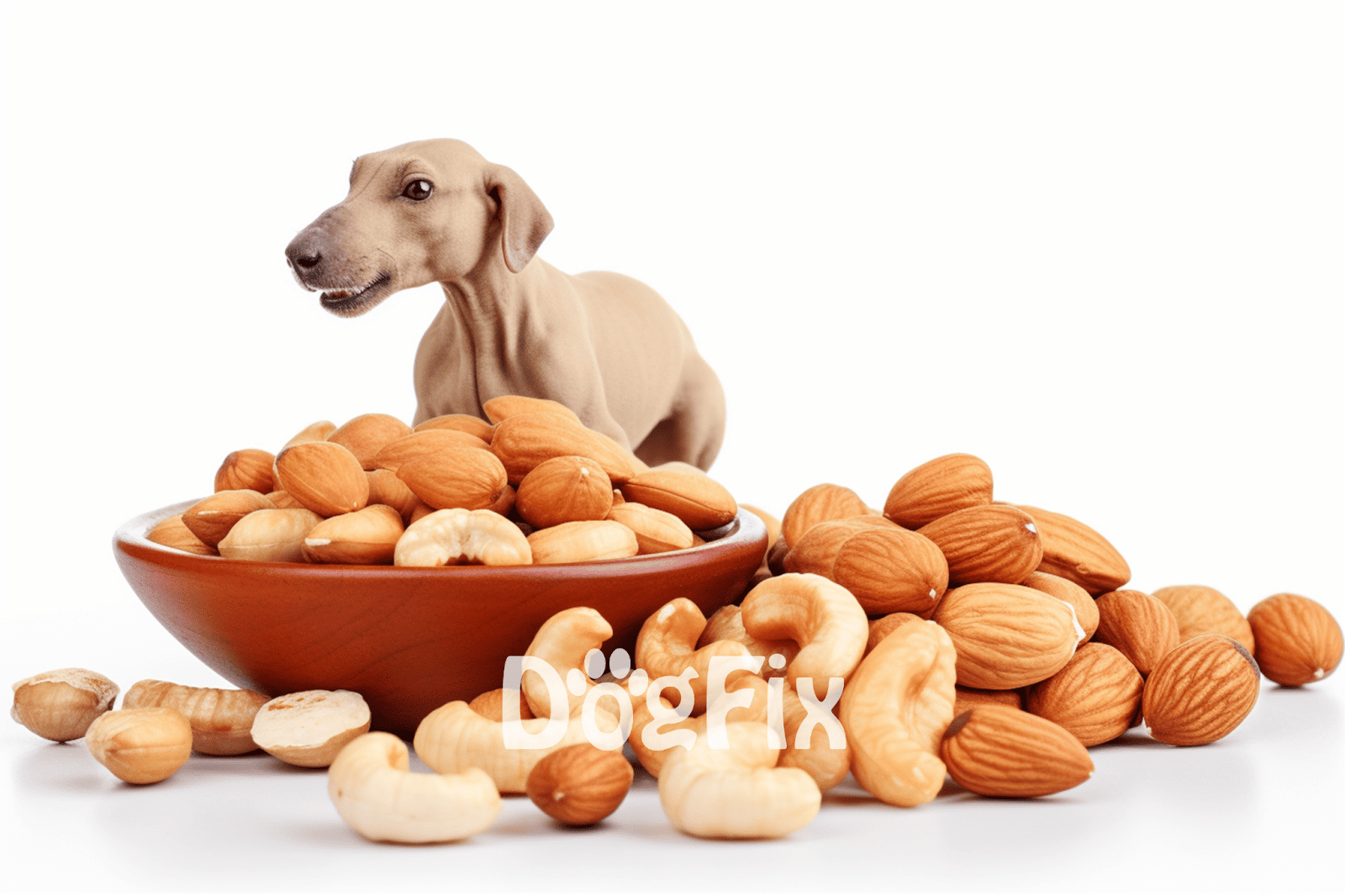 Dog treats with almonds and nuts for dogs, healthy snack options.