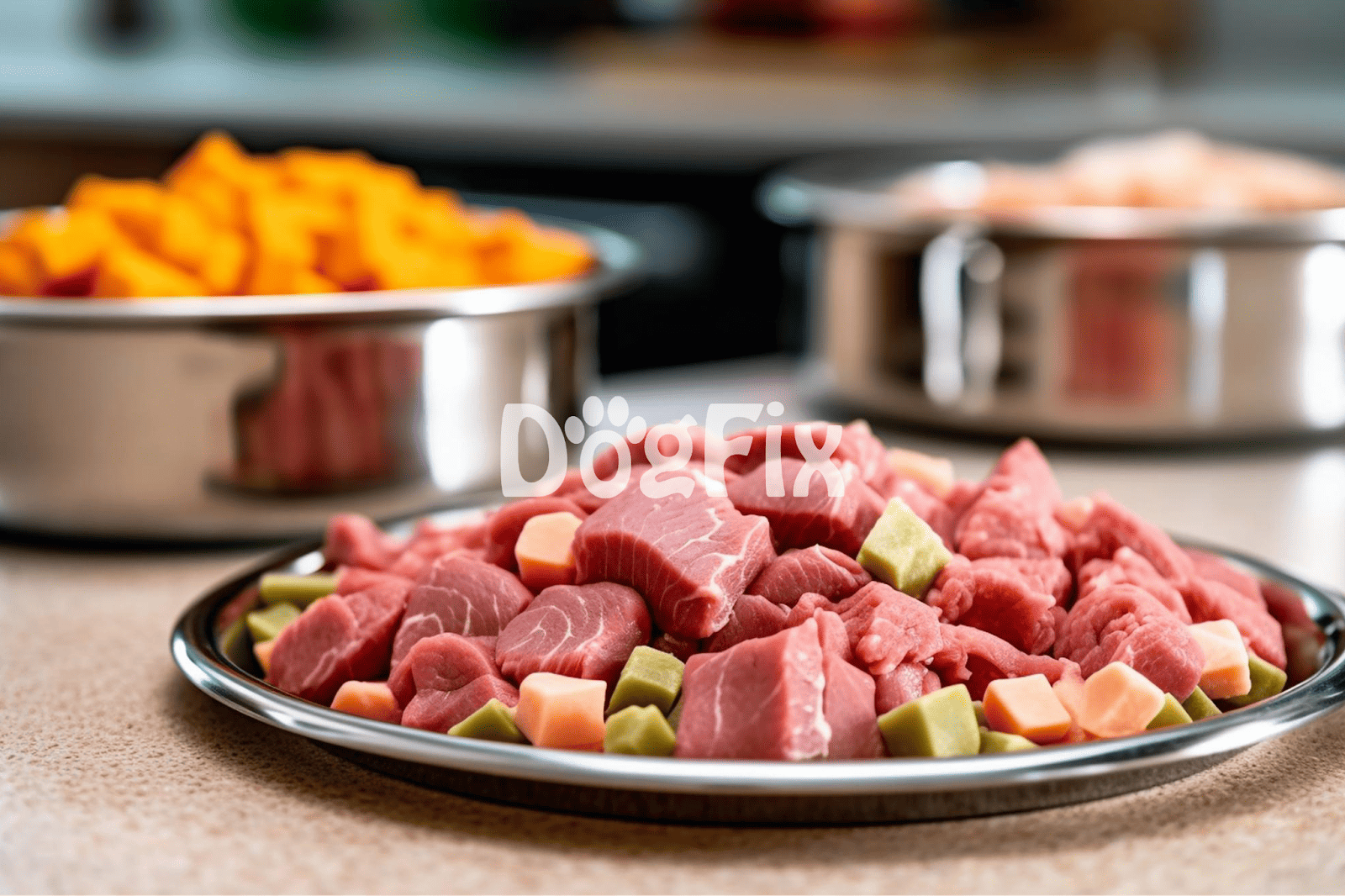 High-quality raw dog food with meat and vegetables, ideal for balanced pet diet and health.