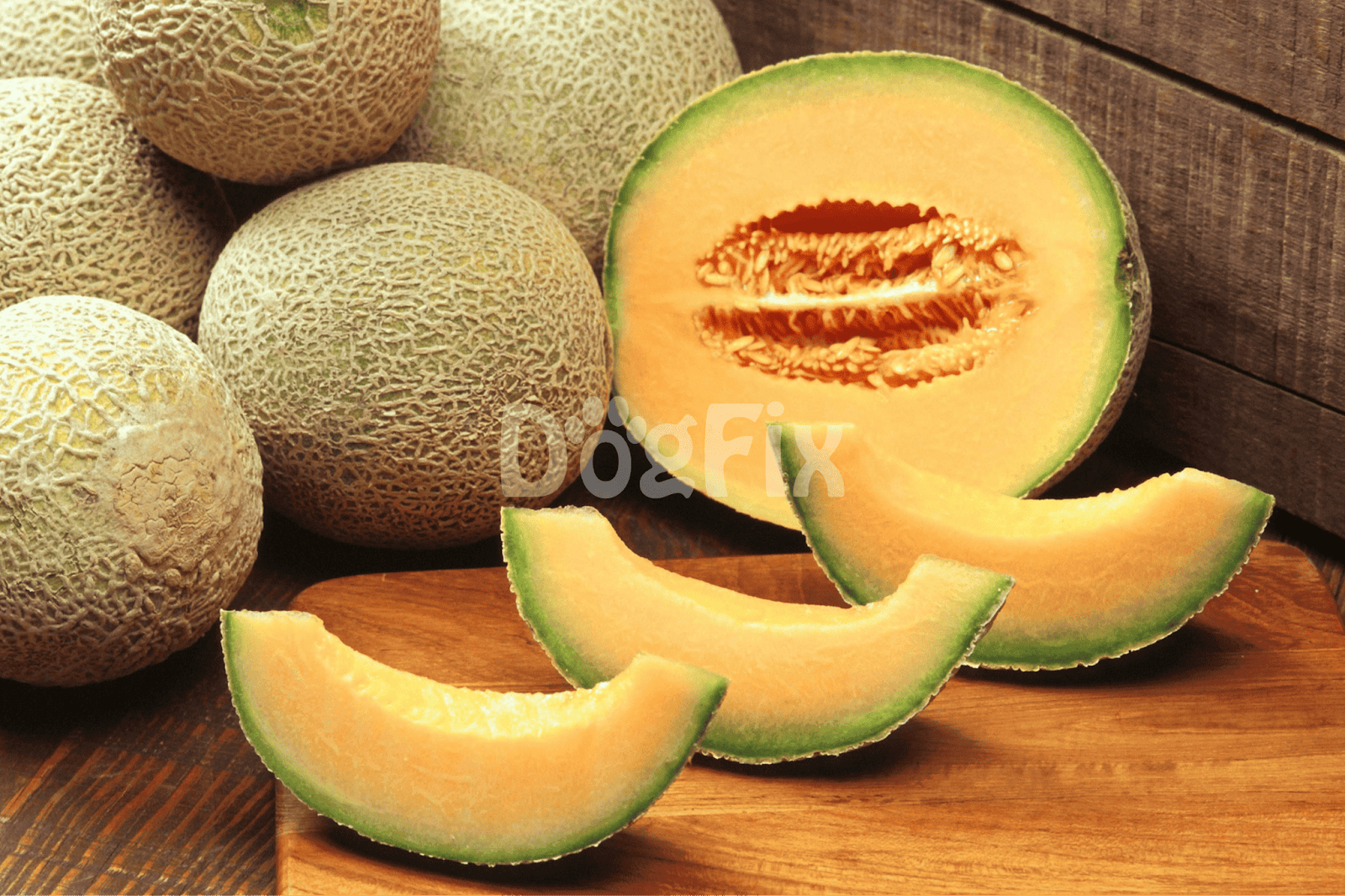 Sweet and juicy cantaloupe melon, peeled and sliced for healthy snacks.