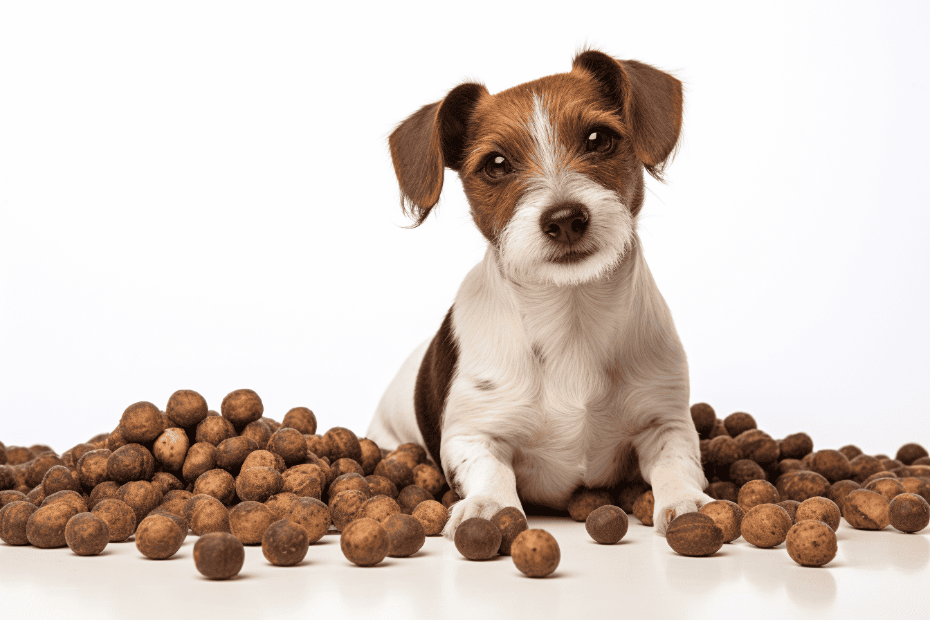 Adorable puppy with healthy dog treats, promoting pet nutrition and wellness.