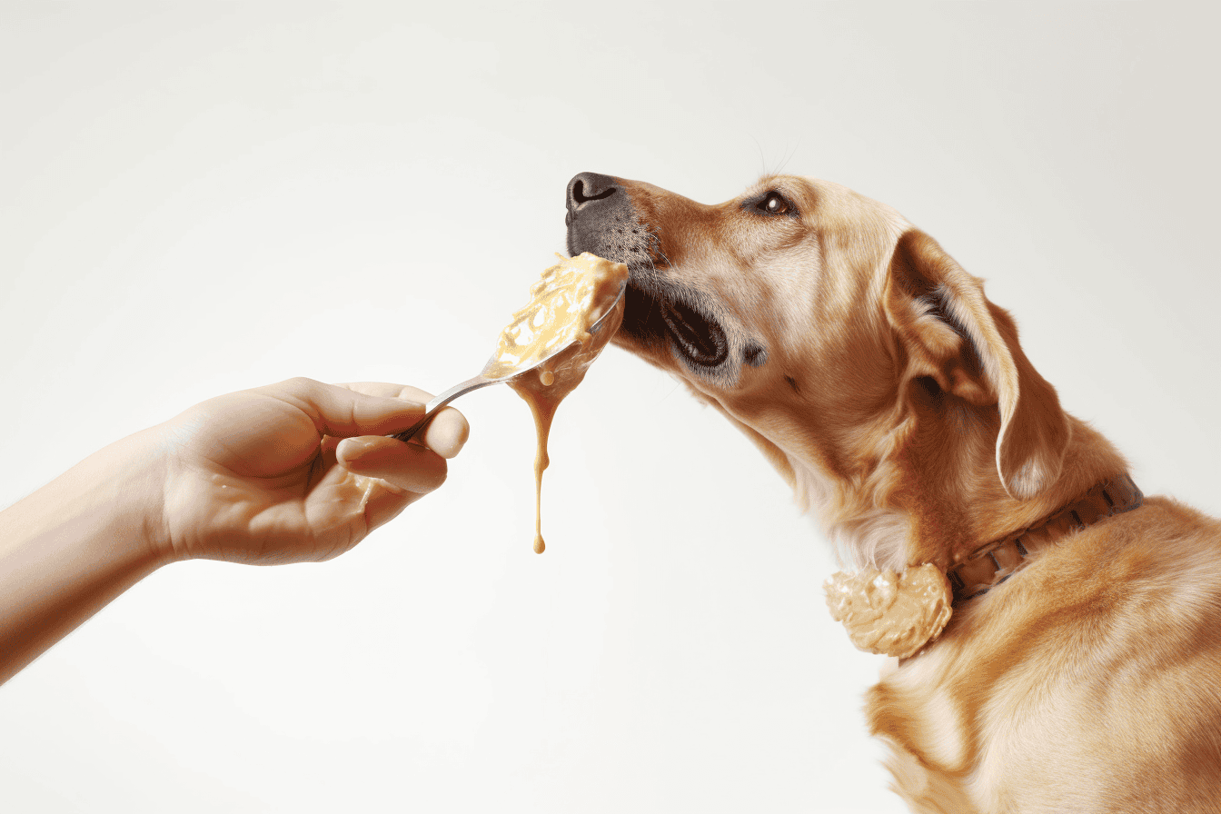 Dog enjoying cheese treat from owner.