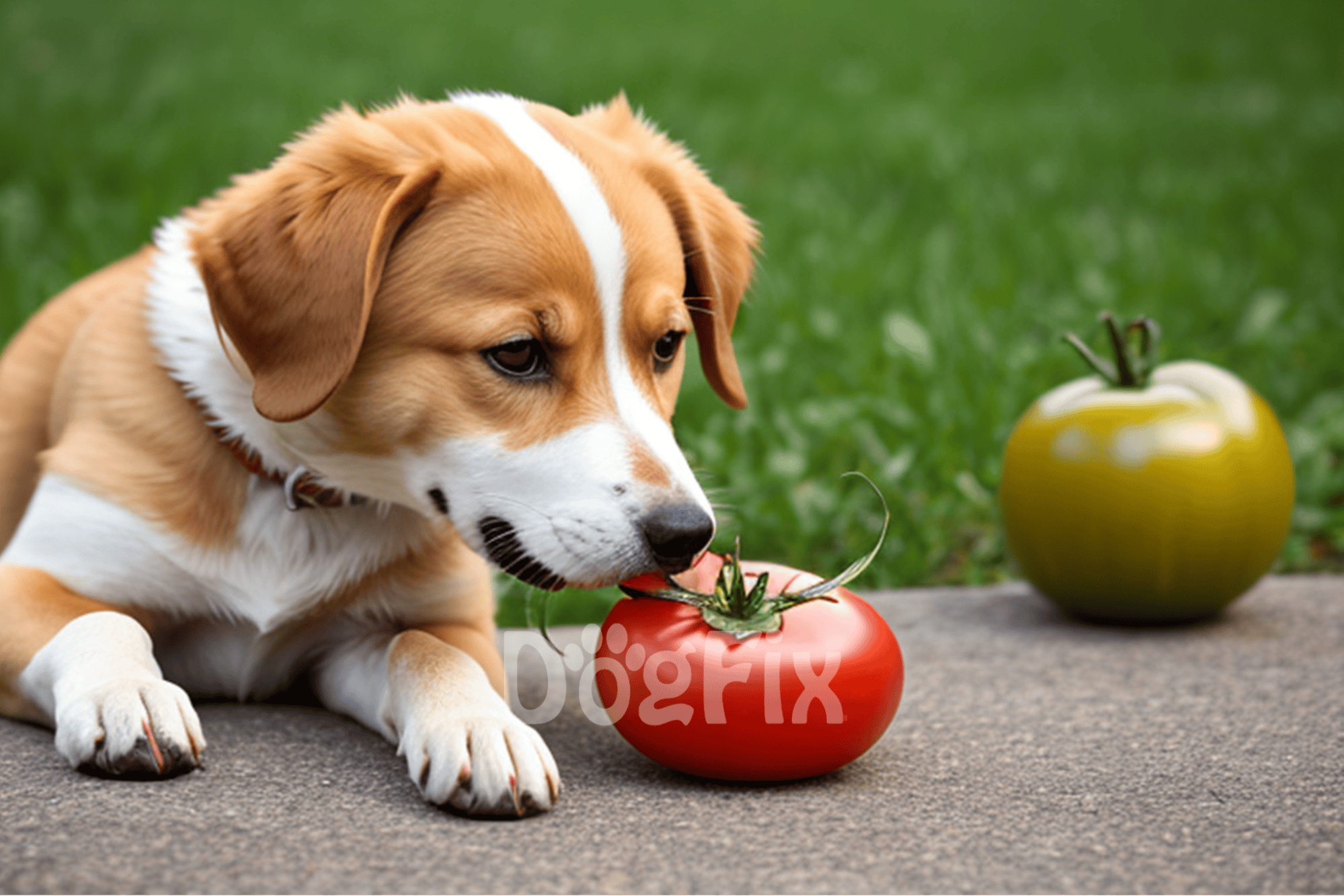 Adorable puppy investigating tomatoes, emphasizing dog-friendly food tips and outdoor safety.