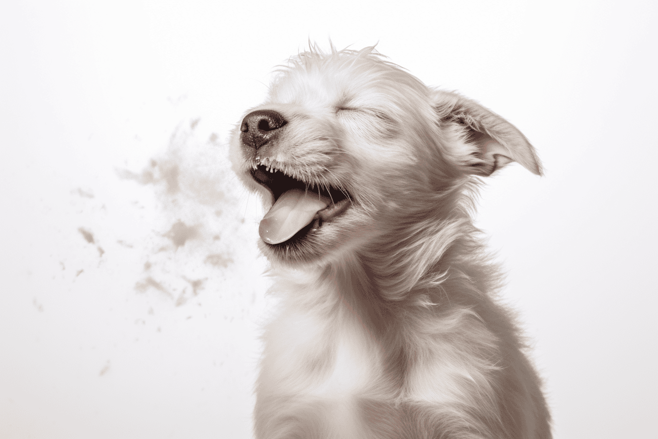 Adorable happy dog with open mouth, playful and joyful expression.