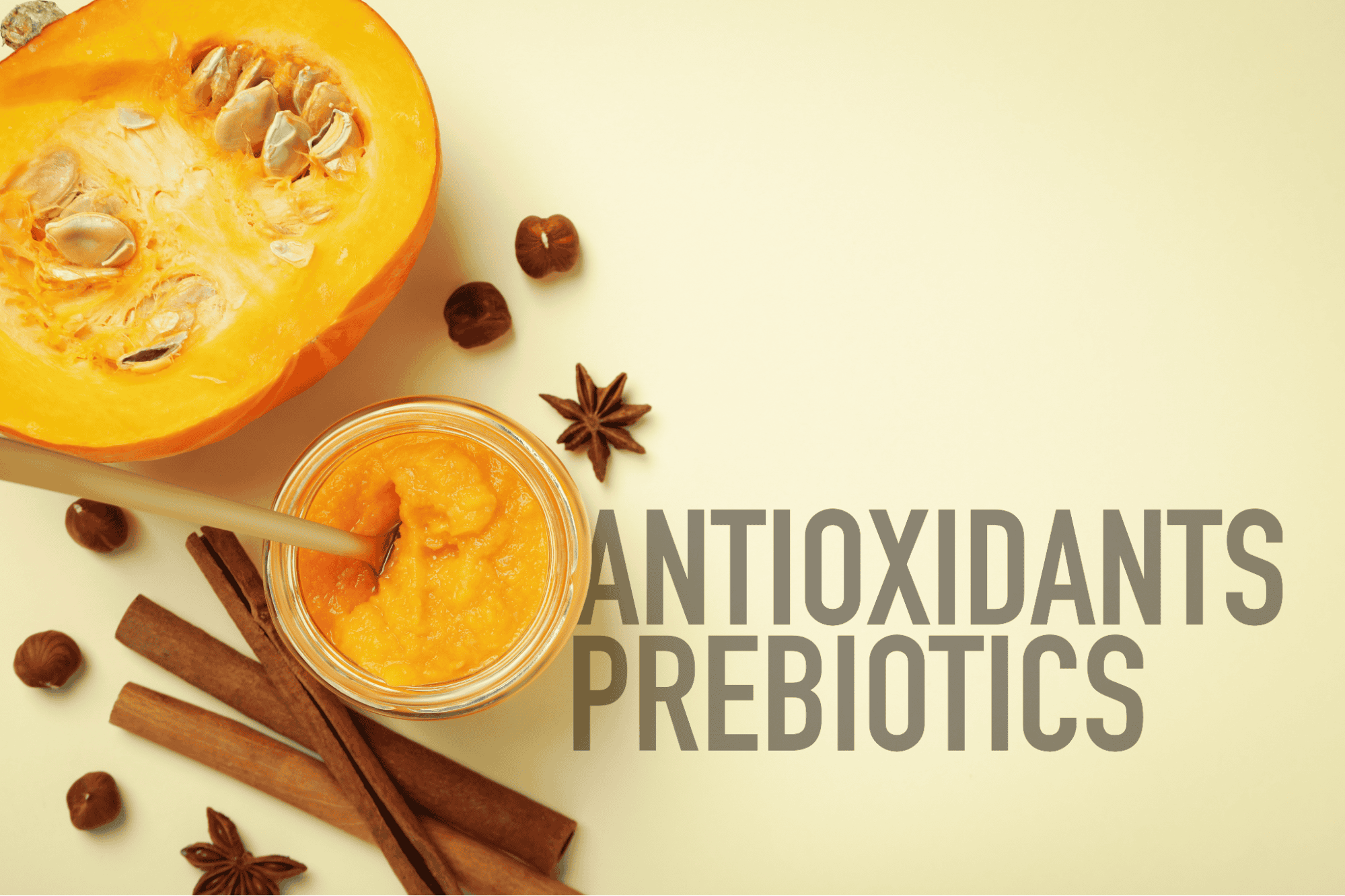 Fresh pumpkin with spices and seeds, rich in antioxidants and prebiotics for dog health.