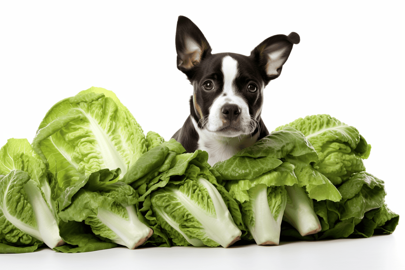 Adorable dog with fresh lettuce for a healthy pet diet.