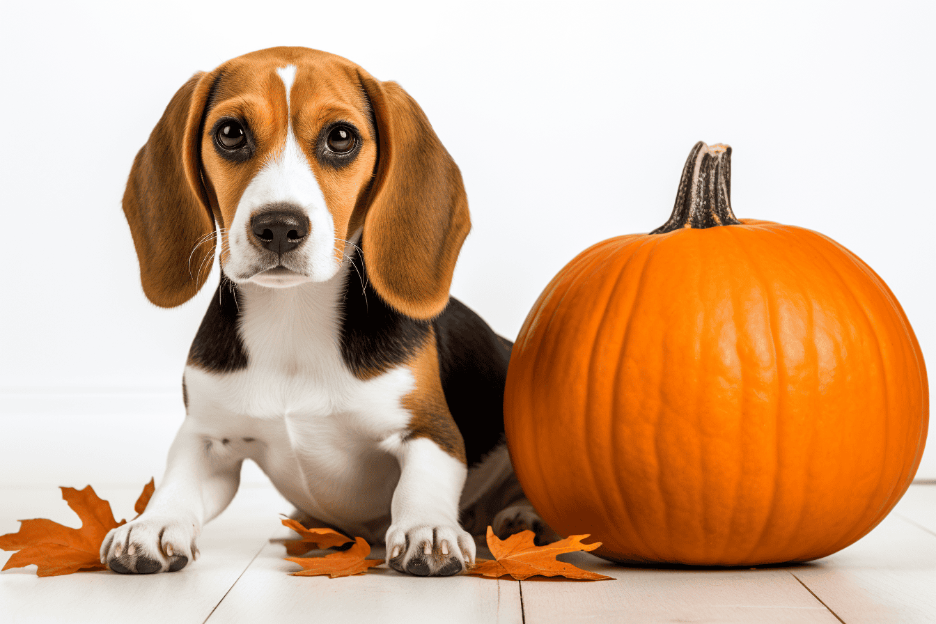 Dog and pumpkin for fall or Halloween theme.