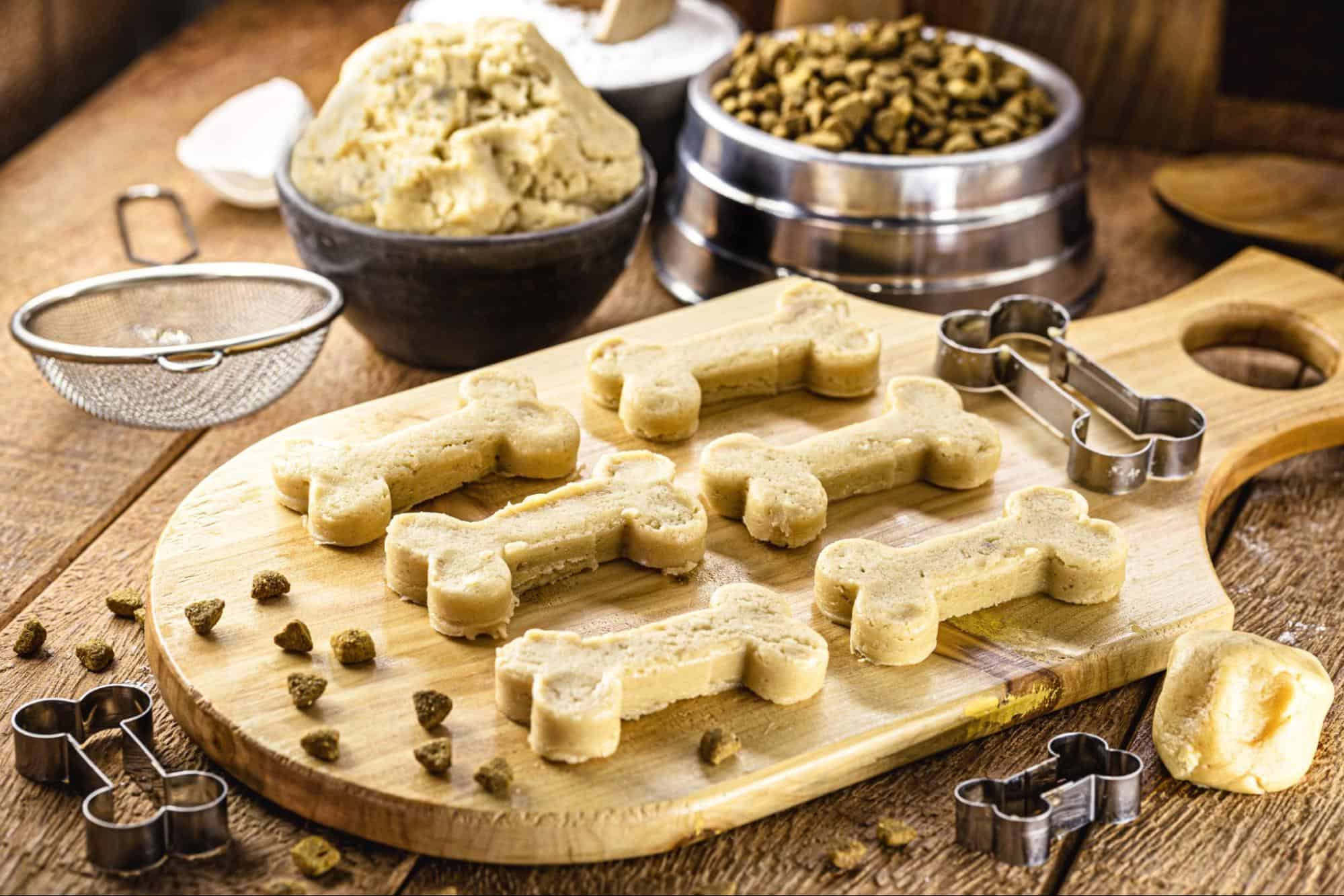 Dog treat baking, dog biscuits, healthy dog treats, homemade dog snacks.