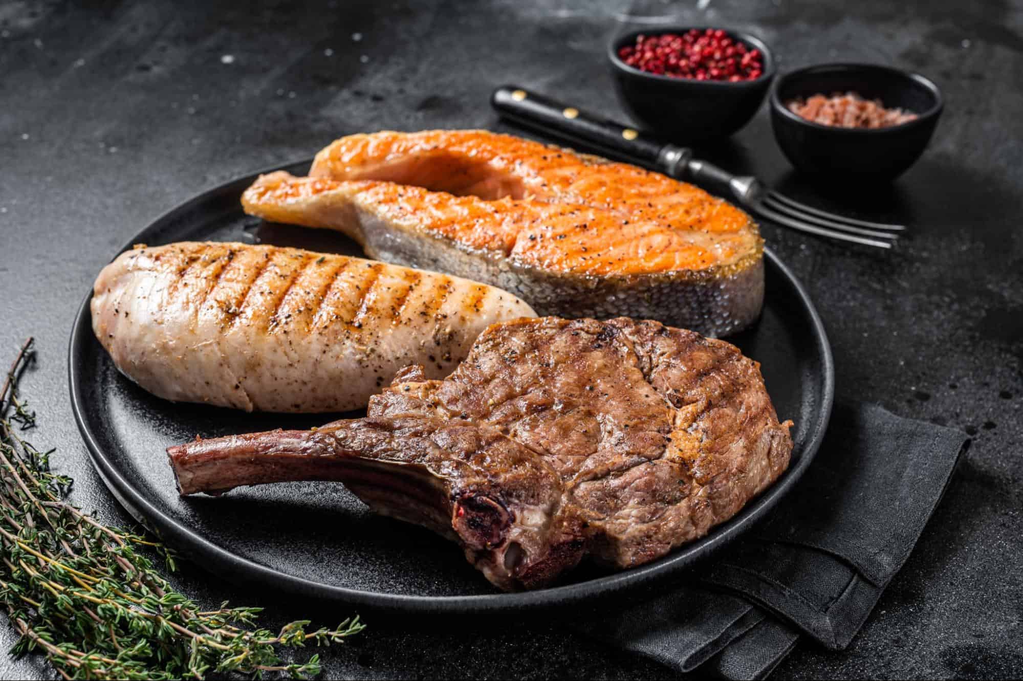 Pet-friendly grilled fish and meat for dogs, healthy treats for canine wellness.