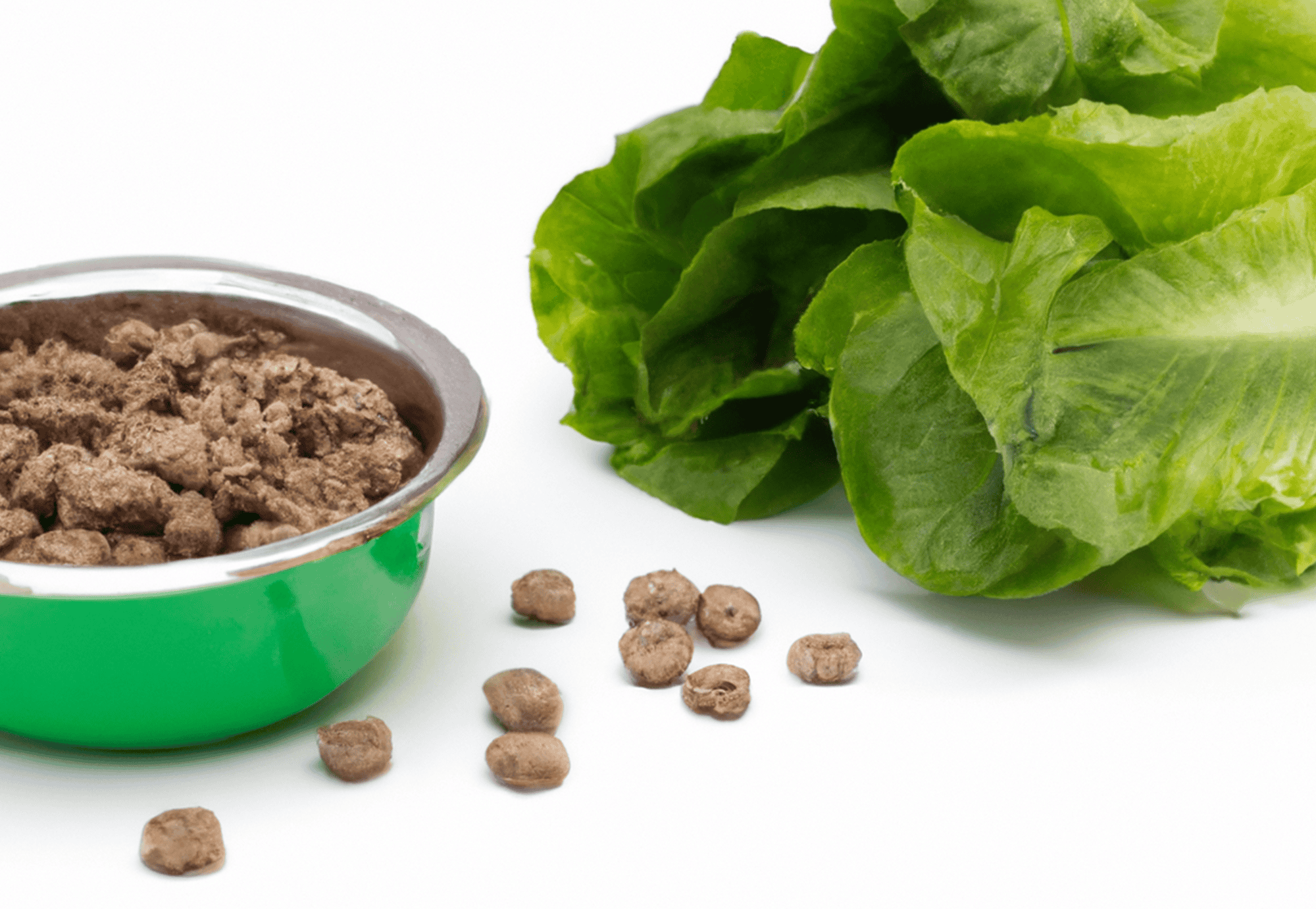 Healthy dog food and fresh lettuce for nutritious pet meals and treats.