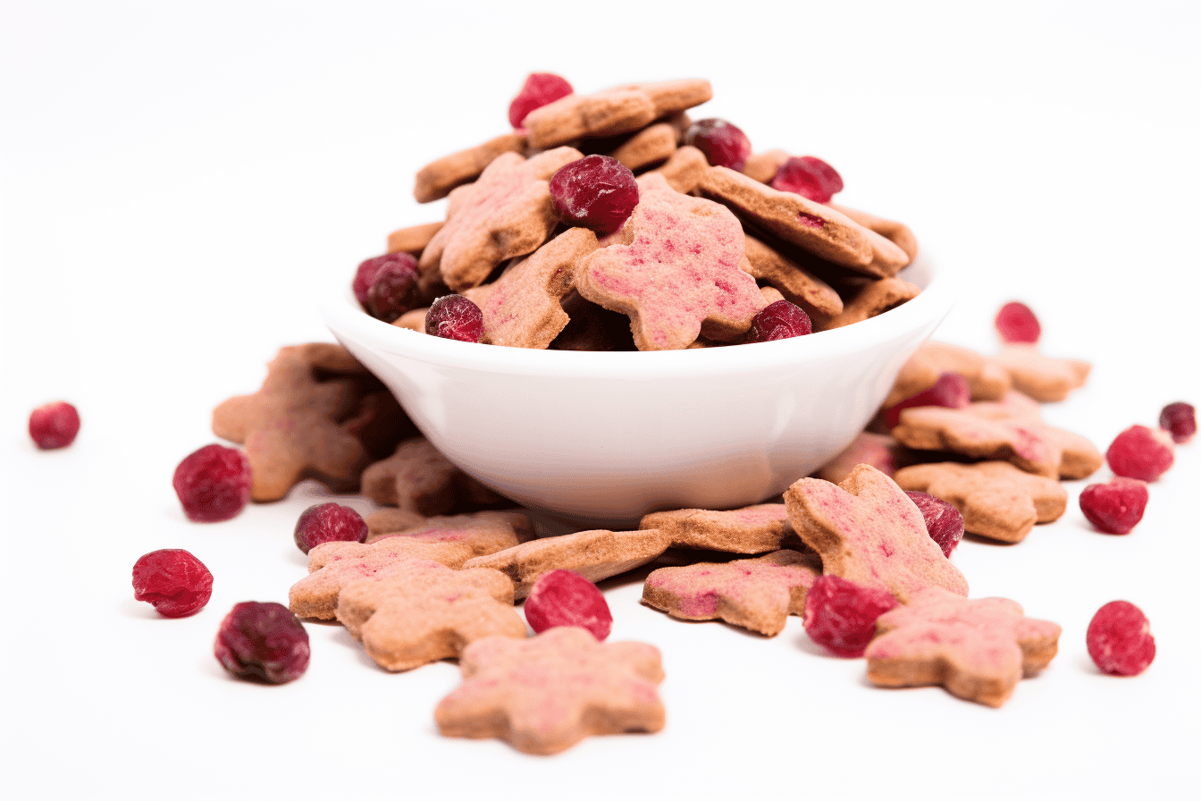 Scrumptious dog treats with cranberry flavor, perfect for healthy pet snacks.