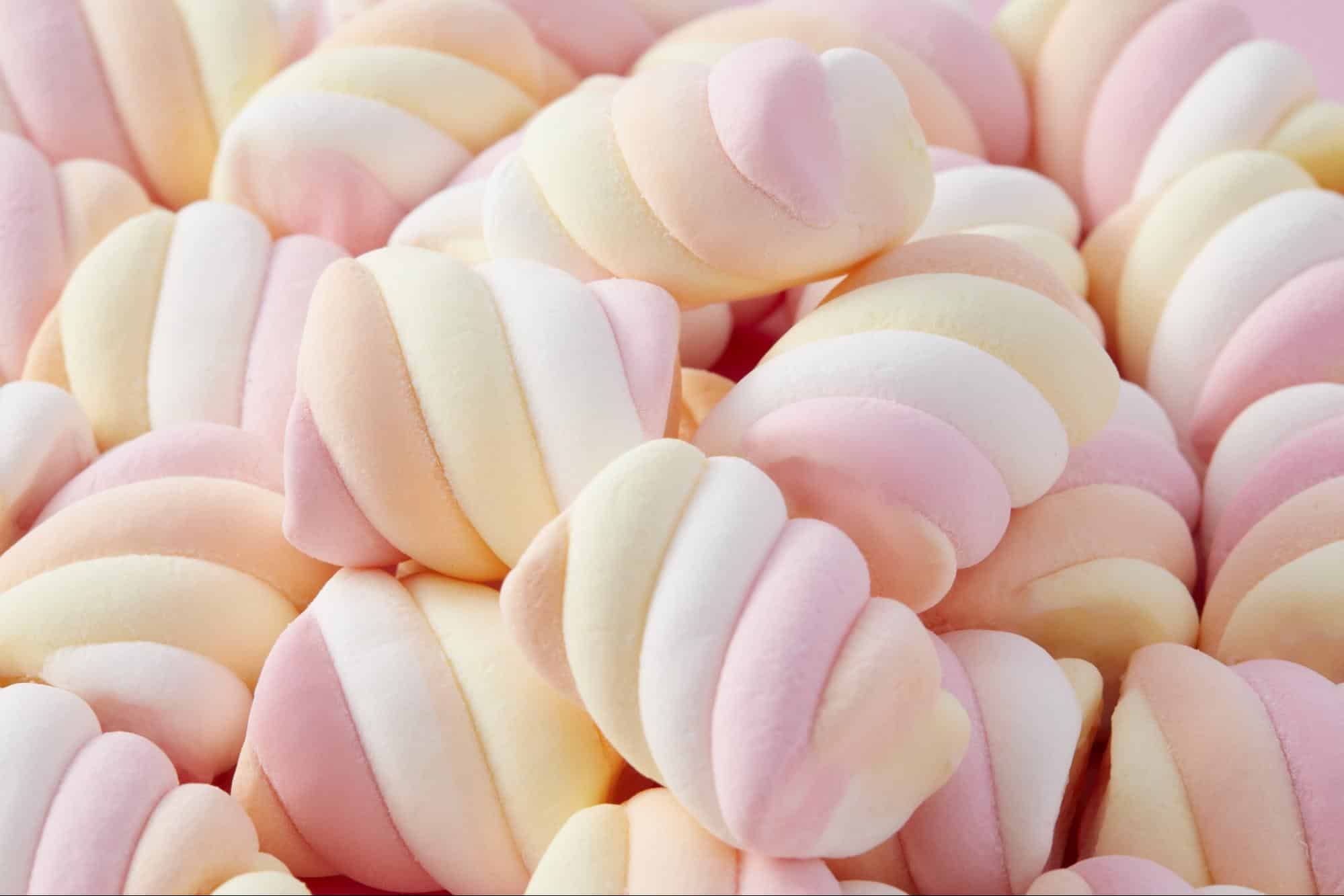 Colorful pastel marshmallows perfect for baking, hot chocolate, or treats.