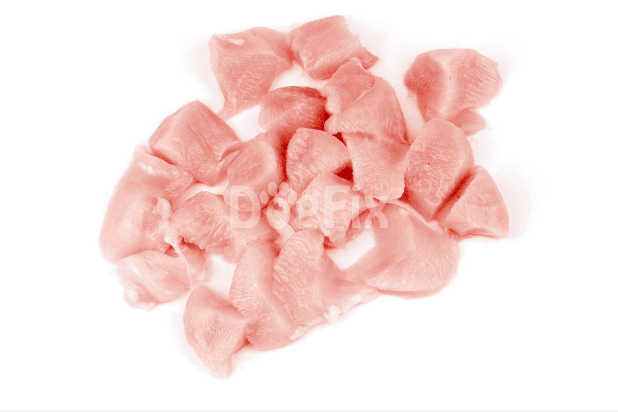 Raw chicken meat pieces for dog nutrition and wellness.