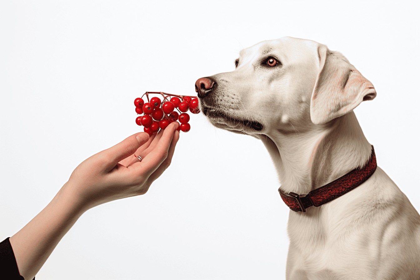 Healthy dog with berries.