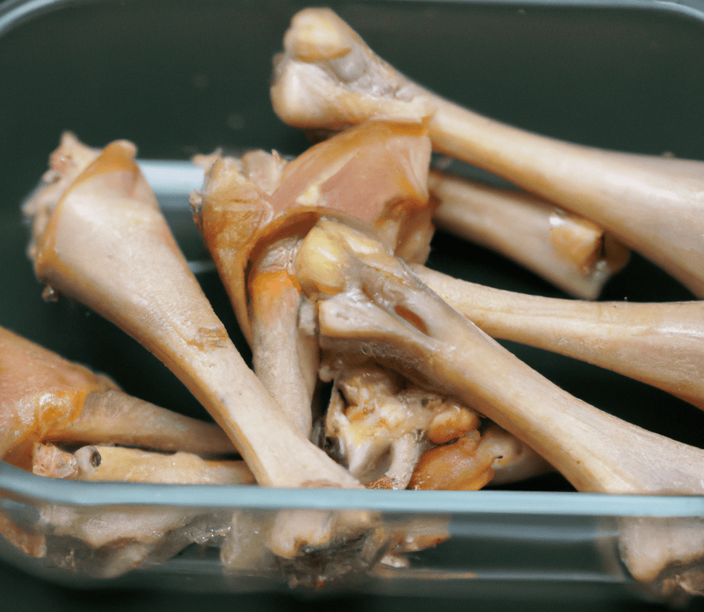 Clean dog bones in a dish for pet treats or meal prep. High-quality, safe for dogs, and nutrient-rich.