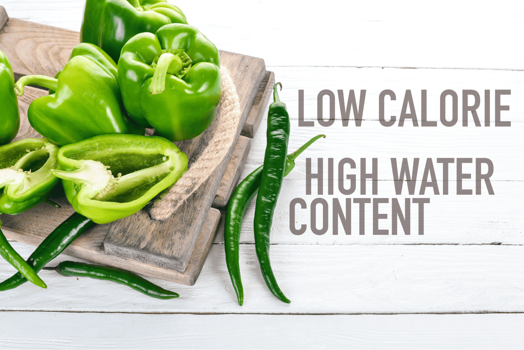 Fresh green peppers and chilies, low-calorie, high water content, ideal for nutritious dog snacks.