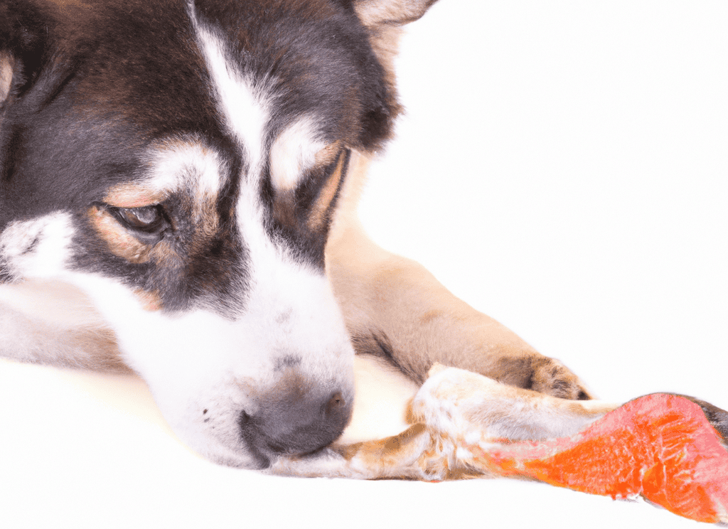 Dog enjoying fresh fish meal.