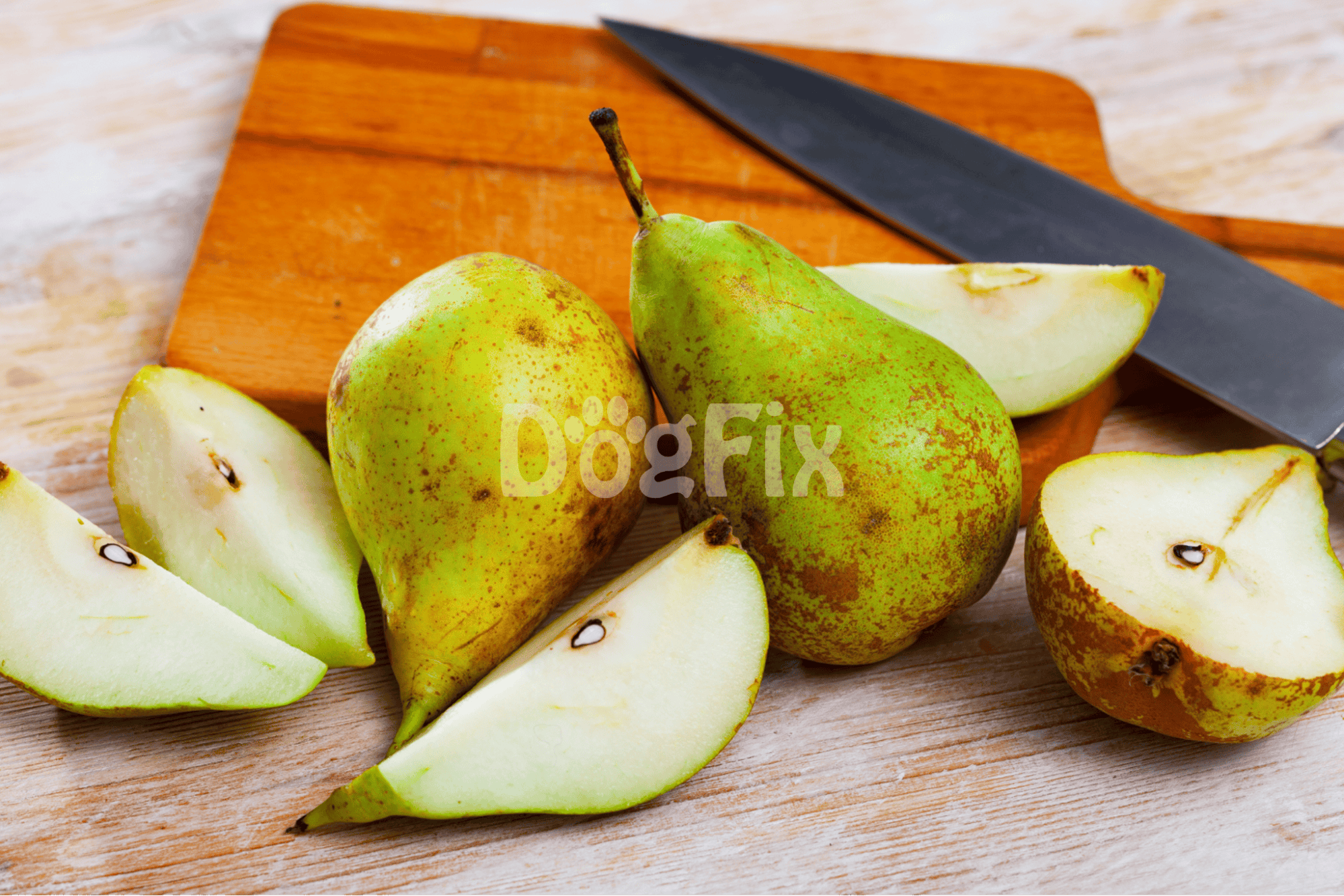 Healthy pear fruits sliced on wooden cutting board, ready for healthy eating or cooking. Perfect for nutritious snacks or recipes.