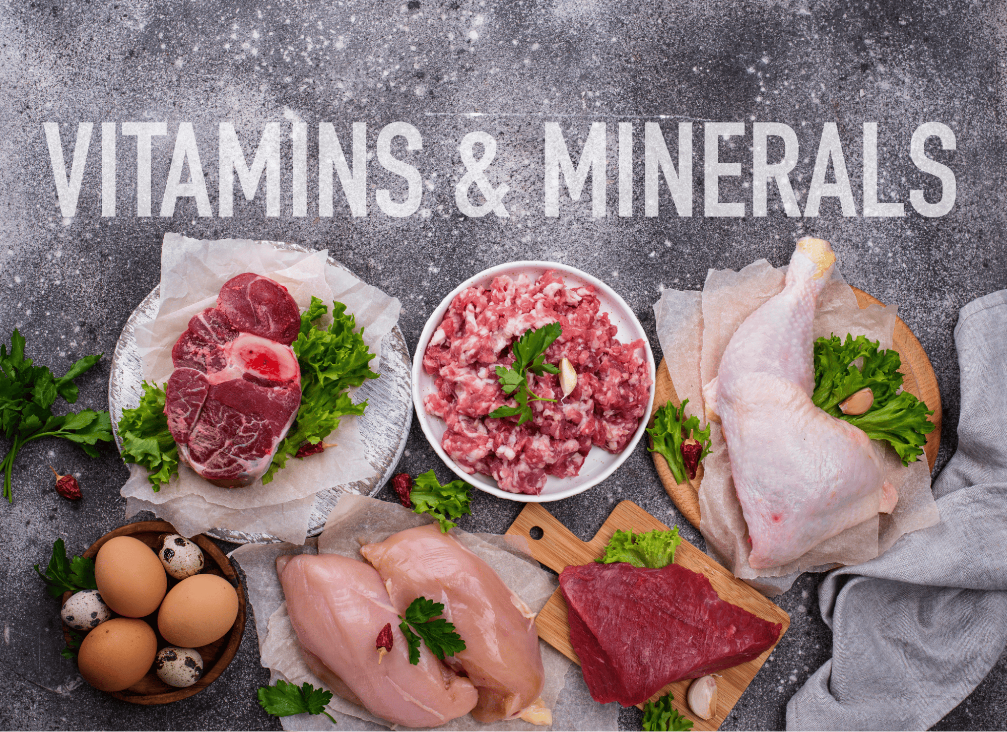 High-quality meats, eggs, and vegetables for optimal canine nutrition.