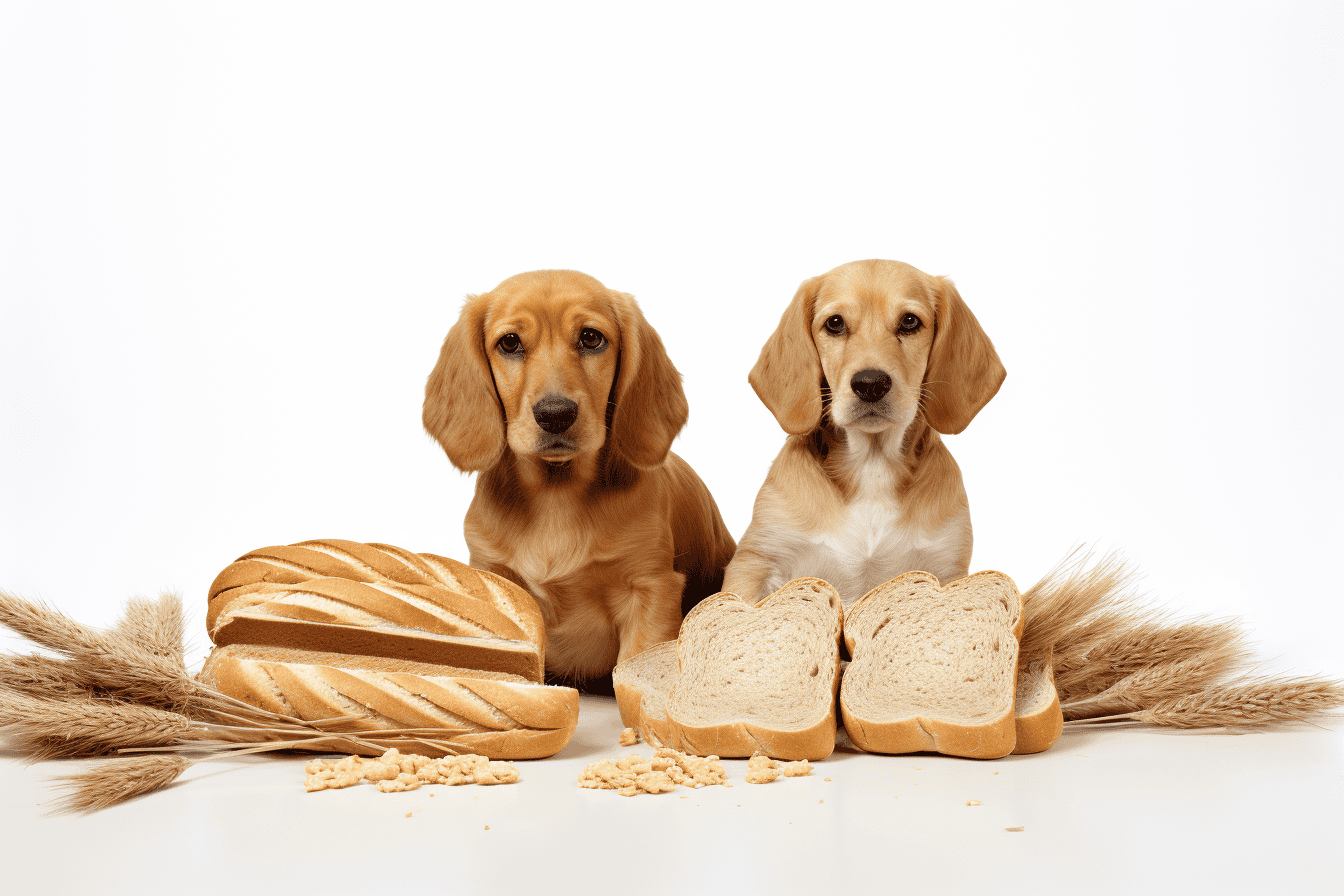 Dog treats and bread for dogs, healthy pet food, dachshunds with snacks, pet nutrition.